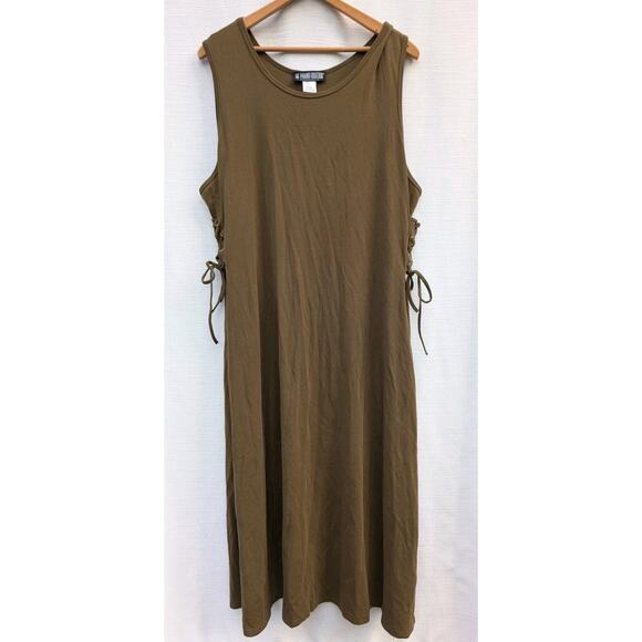 The Pyramid Collection Women's Olive Green Side Lace Up Midi Dress Sz 1X Casual - Picture 1 of 7
